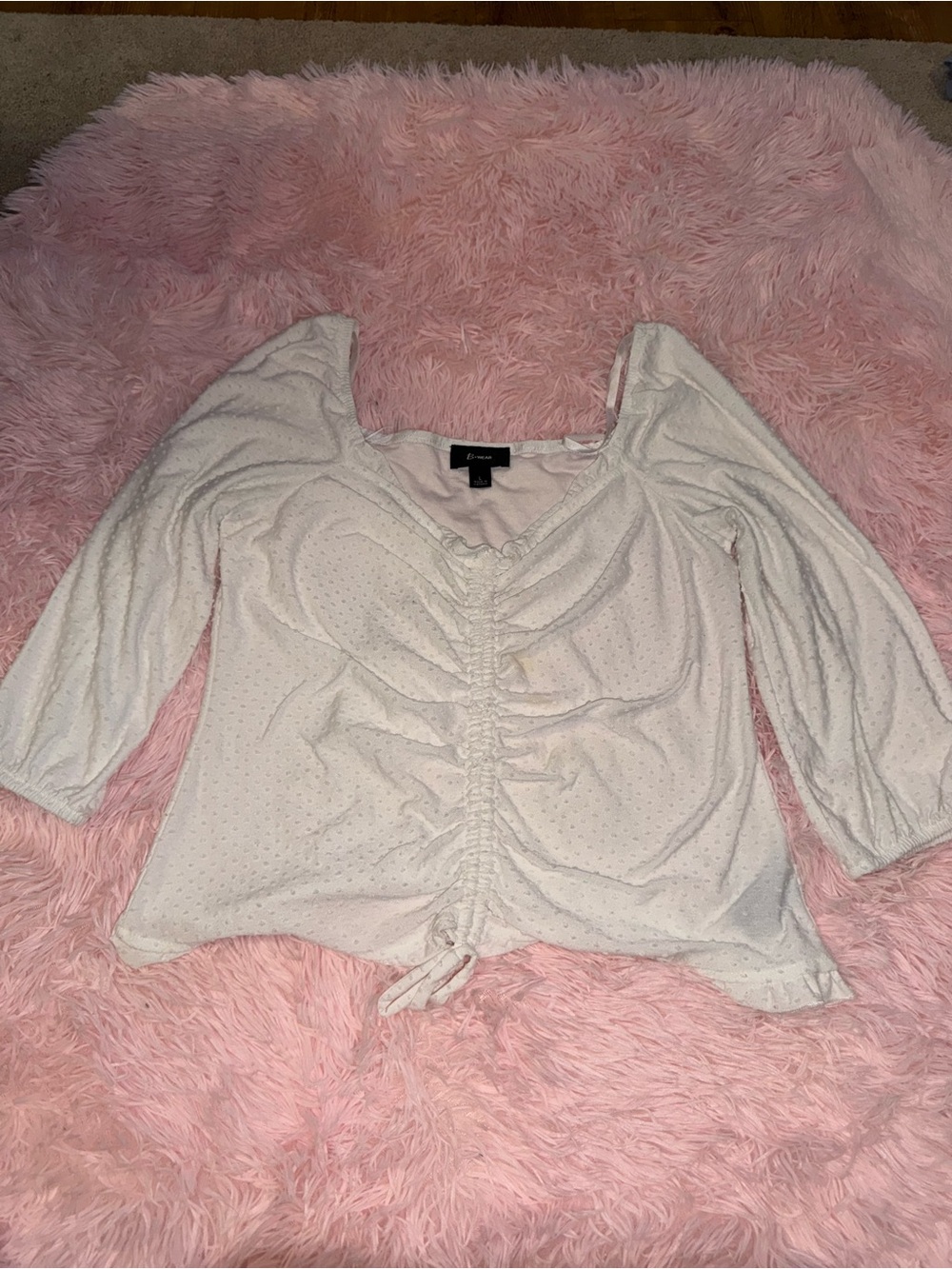 B wear Women's White Ruched Front Long Sleeve Top